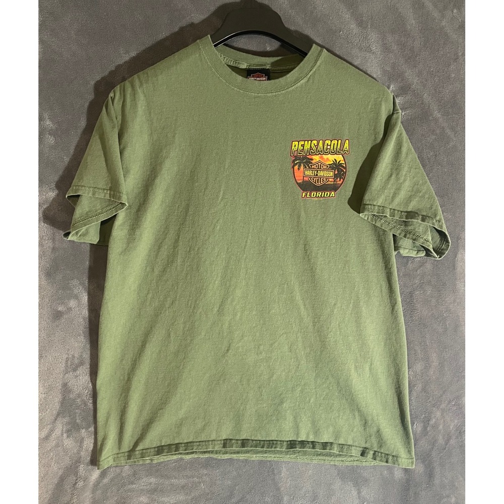 Harley-Davidson Pensacola Florida Alligator Graphic T-Shirt Mens XL Olive Green